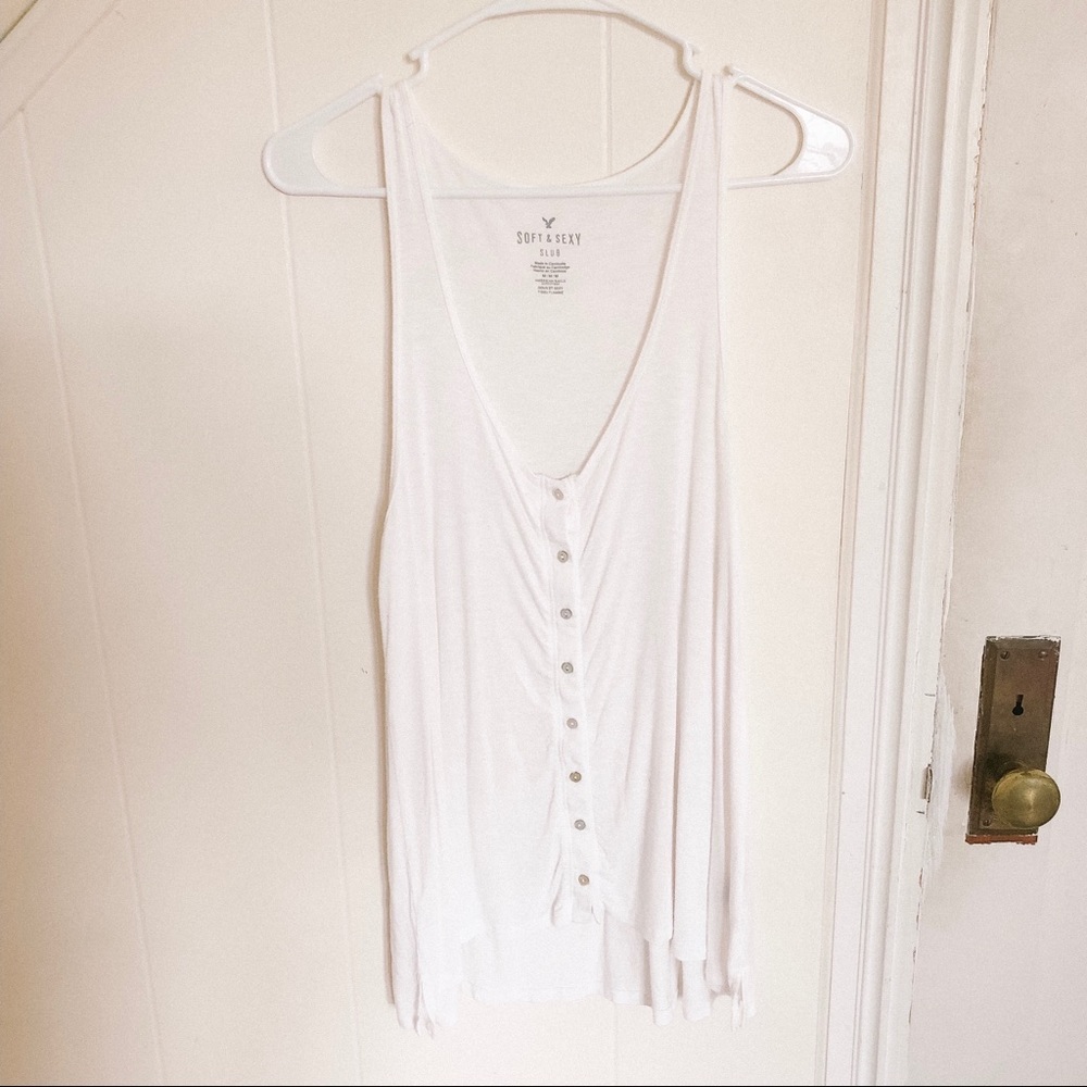 American Eagle White Button Down Tank Top